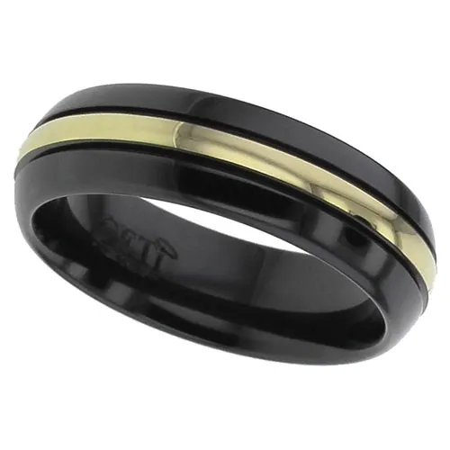Zirconium Ring with Grooved Central 18ct Yellow Gold Inlay